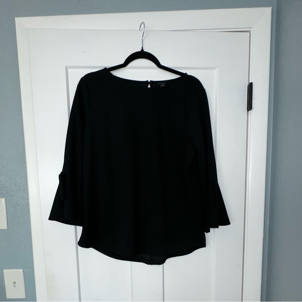Women's Ann Taylor Bell Sleeve (with bow) Black Top - L